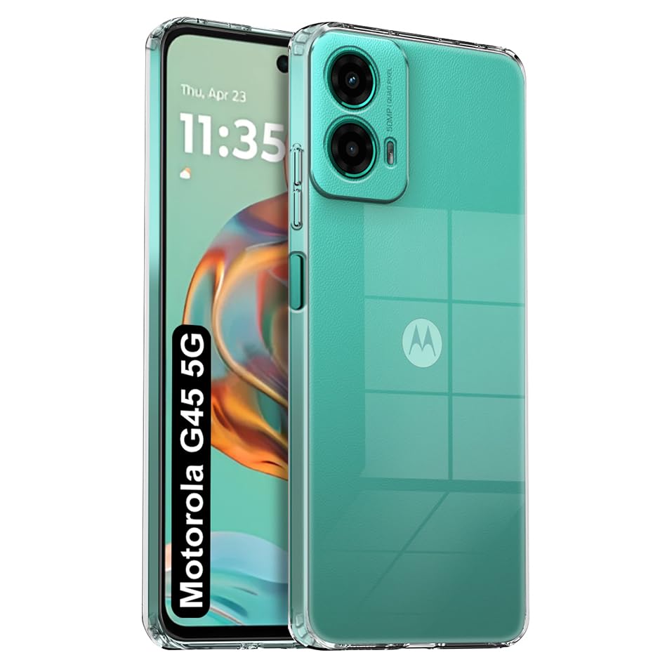 Image of Fashionury Crystal Clear Case for Motorola G45 5G | Yellowing Resistance | Transparent TPU Silicone | Raised Camera Lips | Slim Transparent Cover