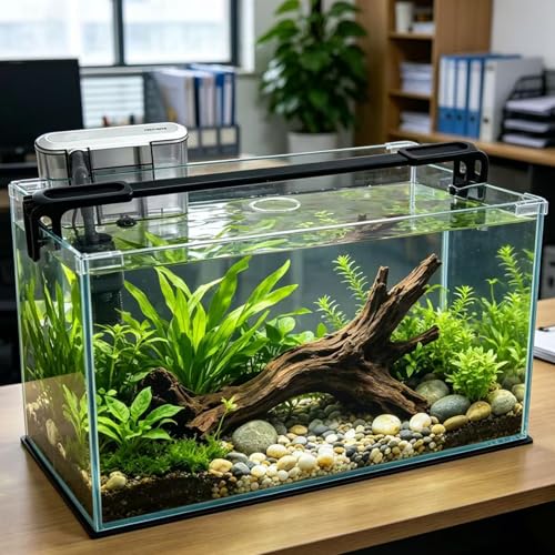 Vimvins 10 Gallon Glass Fish Tank Easy to Maintain Small Aquarium for Betta/Shrimp and Aquatic Planting.