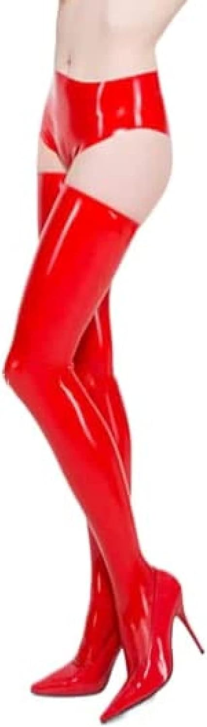 Women Latex Panty with Latex Long Stockings Latex Underwear and Stockings,Red,XX-Large