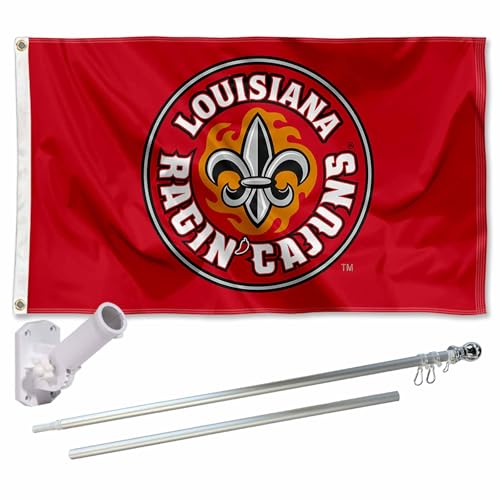 College Flags & Banners Co. Louisiana Lafayette Ragin Cajuns Fleur Flag with Pole and Bracket Complete Set