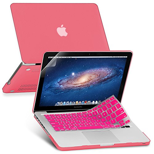GMYLE 3 in 1 Bundle Soft-Touch Frosted Hard Case for Macbook Pro 13 inch with CD-ROM (Model: A1278) with Keyboard Cover and Screen Protector - Pink