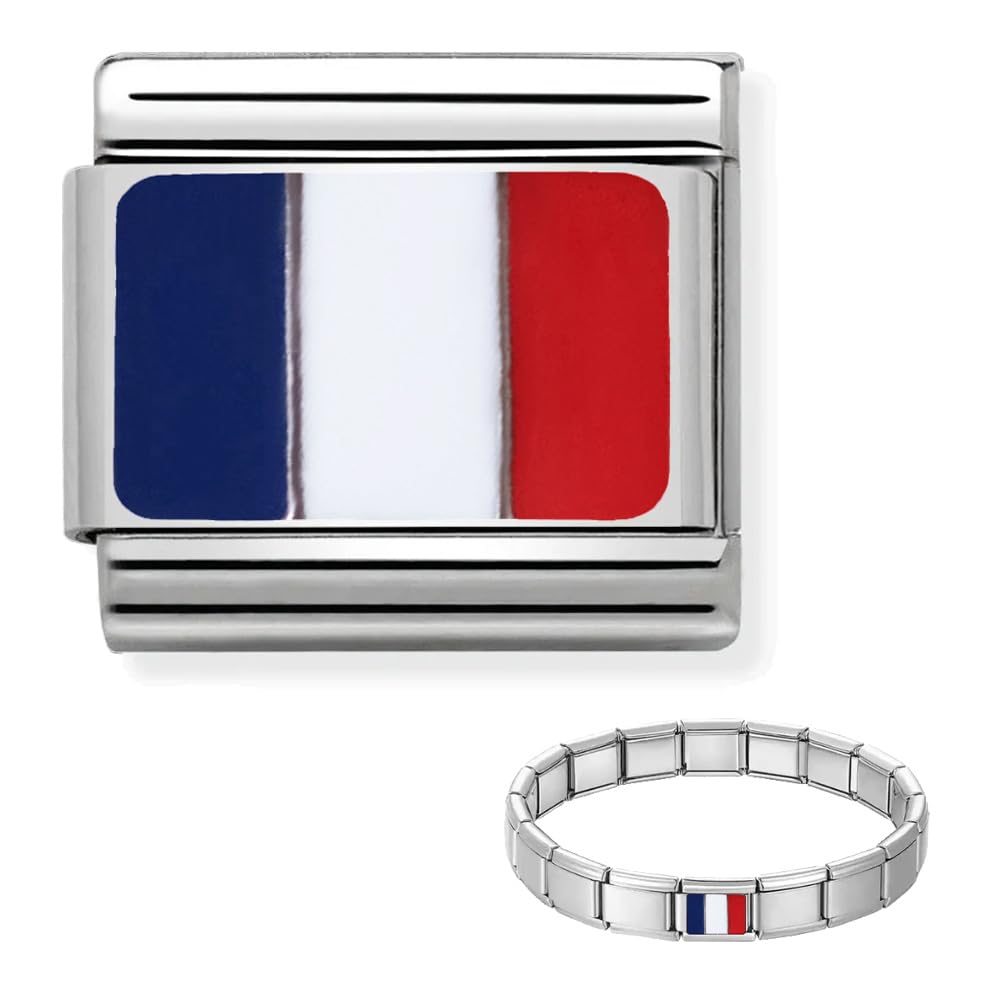 Andska Flag Charms Fit Italian Style Link Bracelet 9 mm Stainless Steel Classic Stretch Modular Bracelets (French)
