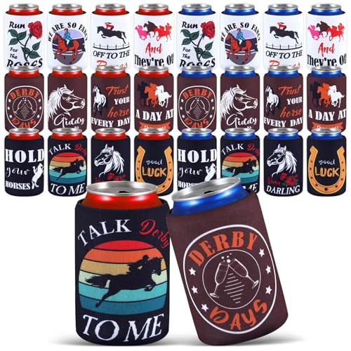 SiliFine 24 Pcs Horsing Racing Derby Party Decorations Derby Day Can Cover Sleeves Beverage Coolers Funny Novelty Can Sleeves Gifts for Horse Racing Themed Party Decorations