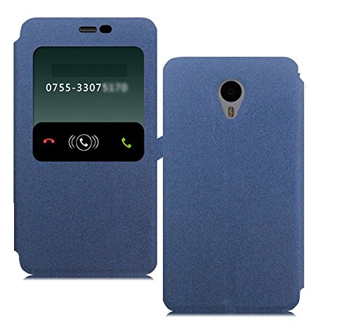 Image of Heartly GoldSand Sparkle Luxury PU Leather Window Flip Stand Back Case Cover for Meizu M2 Note - Power Blue