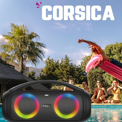 Ibiza - CORSICA - 100W Bluetooth-Lautsprecher, IPX5 mit wiederaufladbarer Batterie und LED-Effekt - Bluetooth, USB, MicroSD, AUX und MIC-Eingang - Schwarz – Bild 5