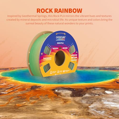 Image of OVERTURE Rock PLA Filament 1.75mm, Marble PLA 3D Printer Filament 1kg Spool (2.2lbs), Dimensional Accuracy + /- 0.02 mm, Fit Most FDM Printer (Rock Rainbow)