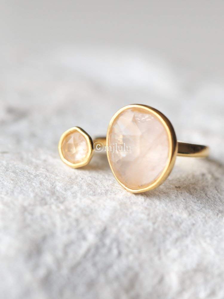 Elegant 14K Gold-Plated Statement Ring with Light Pink Simulated Rose Quartz - Hypoallergenic & Lightweight, Dainty & Simple for Daily Wear - Minimalist Jewelry 3