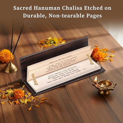 Image of Cycle Pure Hanuman Chalisa Pocket Book on Palm Leaf Motif | Non-Tearable Sheets | Sacred Text in Kannada | Hanuman Chalisa Wooden Book