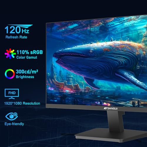 Image of SANSUI 27 Inch Computer Monitor 120Hz, FHD 1080P Flat Monitor, HDMI DP Ports FreeSync, HDR, 110% sRGB, Tilt Adjustable Frameless VESA Compatible for Office and Home (ES-27F2, HDMI Cable Included)