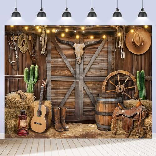 Western Cowboy Backdrop 10x8ft Western Party Decorations Rodeo Wild West Country Barn Door Photo Background for Photoshoot Cowboy Theme Party Banner My First Rodeo Decorations Boy Polyester Fabric