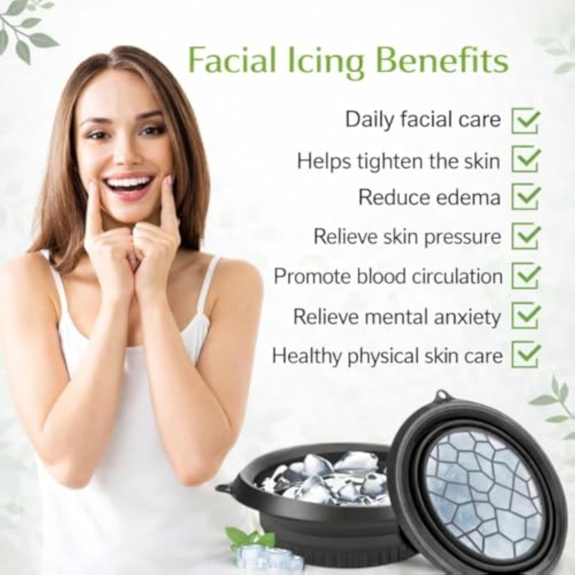 Ice Face Bowl Facial Icing Set with Ice Roller and Jade Roller