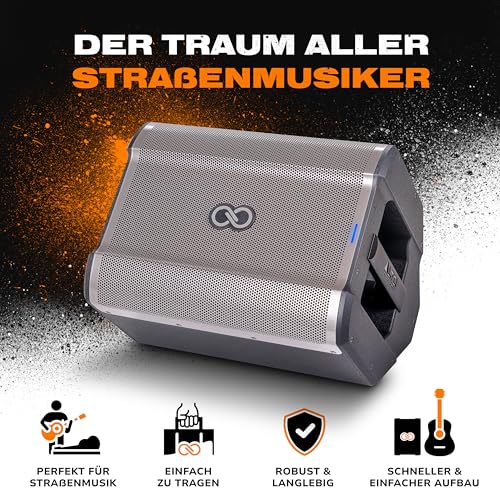 Sheeran Special Edition Busker - 200W tragbarer PA-Lautsprecher mit Akkubatterie, Bluetooth, 3-Kanal Mixer, Alesis FX, App, USB-Aufladung