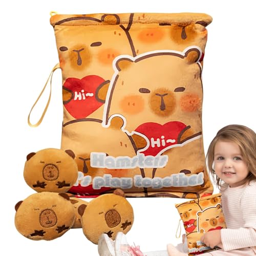 スナックバッグ | ぬいぐるみ カピバラ 人形 スナック ポーチ | やわらかい抱き枕 ストラップ付き キーチェーン 4体ぬいぐるみ 幼児 学生 男女 旅行 ピクニック