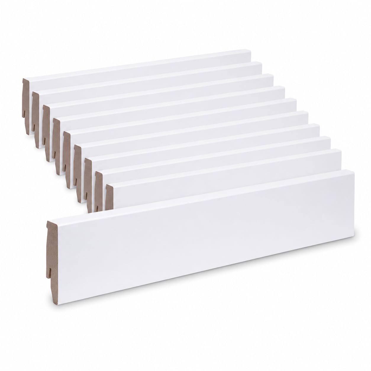 Leiste24 Lot de 10 plinthes en MDF avec chemin de câble et découpe à clip - Blanc - 26 m - 60 mm - Pour stratifié, vinyle, parquet et carrelage