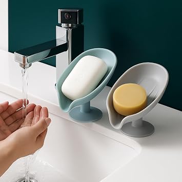 Vantuzlu Su Giderli Sabunluk 2’li Set – Kaymaz, Kendiliğinden Su Akıtmalı, Tezgah Üstü Sabunluk – Banyo & Mutfak İçin Pratik Sabun Tutucu