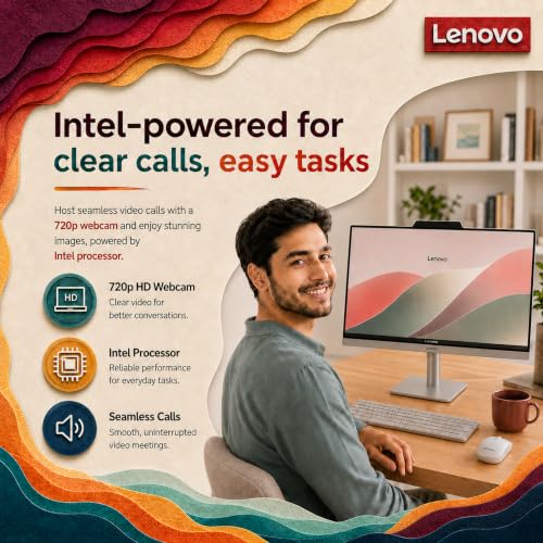 Image of Lenovo IdeaCentre All-in-One Desktop Computer, 24 inch FHD Anti-Glare IPS Display, 32GB RAM, 512GB SSD Storage, Intel 4-Core Processor, Wi-Fi 6, Windows 11 Home, Everyday Use AIO