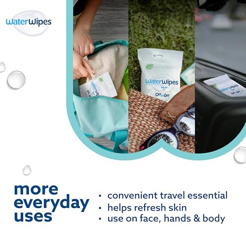 Image of WaterWipes Sensitive+ On The Go Wipes, 3-In-1 Cleans, Cares, Protects, 99.9% Water, Unscented & Hypoallergenic Wet Wipes, 28 Count (Pack of 2)