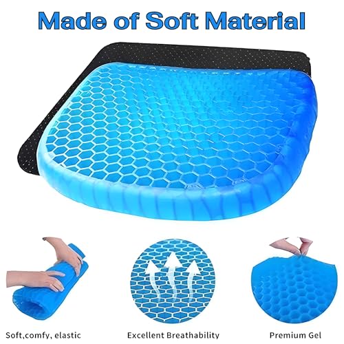 Image of Devera Gel Seat Cushion for Office Chair & Car Driver, Honeycomb Silicone Gel Cooling Seat Cushion, Breathable Pressure Relief Sitting Cushion, Black 36x30x3.5cm (Square)