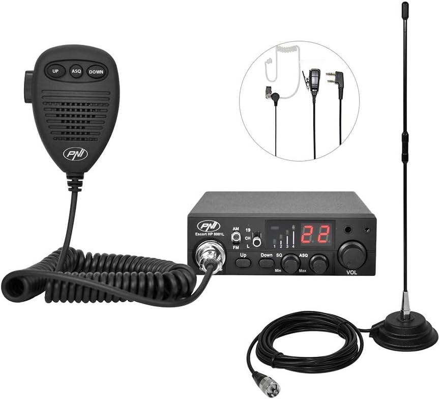 Pakiet PNI ESCORT HP 8001L ASQ, 4 W, 12 V, 40 kanałów + antena CB PNI Extra 40 z magnesem, długość 45 cm, 30 W