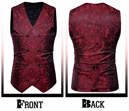 RONGKIM Mens Victorian Vest Double Breasted Suit Vest Slim Fit Brocade Paisley Floral Waistcoat2
