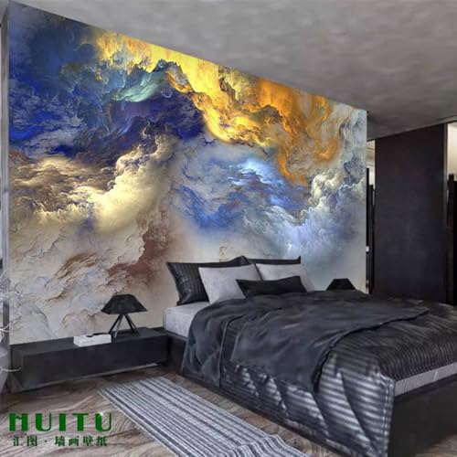Salon et chambre transformés par un grand décor ciel