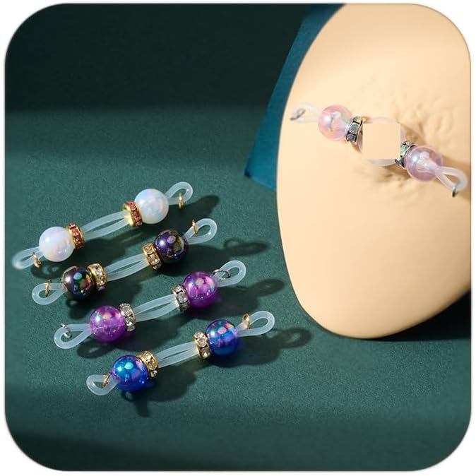 QWALIT 5pairs Dainty Fake Nipple Piercing Fake Nipple Rings Adjustable Elastic Nooses Silicone Ball Cute Dainty Pearl non-Piercing Faux Body Jewelry for Women Comfortable Valentine’s Day