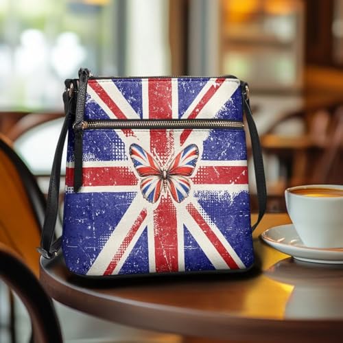 COEQINE Butterfly Large Leather Tote Bag for Women Work Crossbody Bags Union Jack Font Zip Bucket Bag Purses3