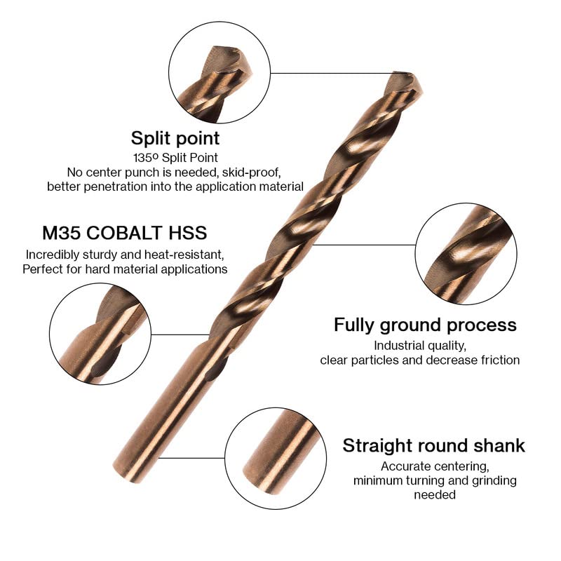 PROFFI Juego de Brocas - 1.0-13.0 mm 25 Unidades Brocas de Cobalto Profesionales para Acero Endurecido – M35 HSSCo 5% RTi de Alta Resistencia – Brocas para Metal