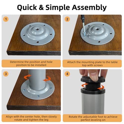 Image of QLLY 28 inch Adjustable Metal Desk Legs, Heavy Duty Furniture Table Legs with 1 inch Leveling Adjustment for DIY Office Desk, Workbench, Dining Table, Set of 4 (Grey)