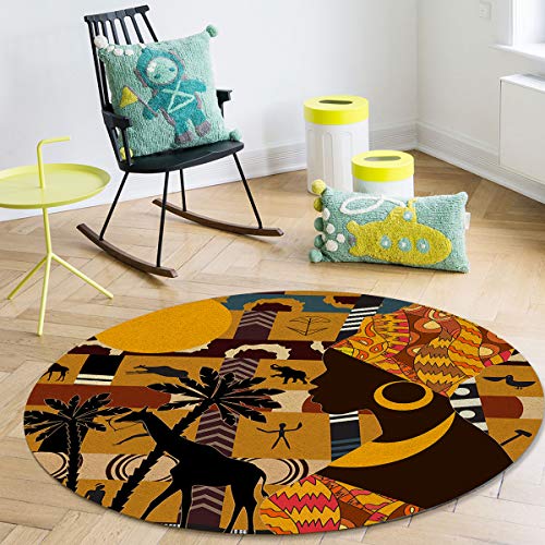 Large Area Rug For Living Room- African Women Rlephant Giraffe Silhouette Soft Comfort Carpet Home Decorate Contemporary Runner Rugs, 3' Diameter #TOP3