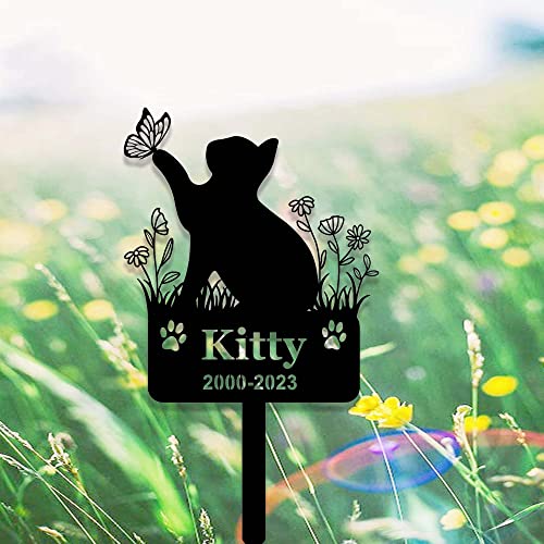 Hyobeswe Custom Cat Memorial Stake Sign Metal Cat Grave Marker Cat Garden Decor Remembrance Stake Personalized Cat Name Yard Stake Pet in Heaven Loss of Cat Sympathy Gift