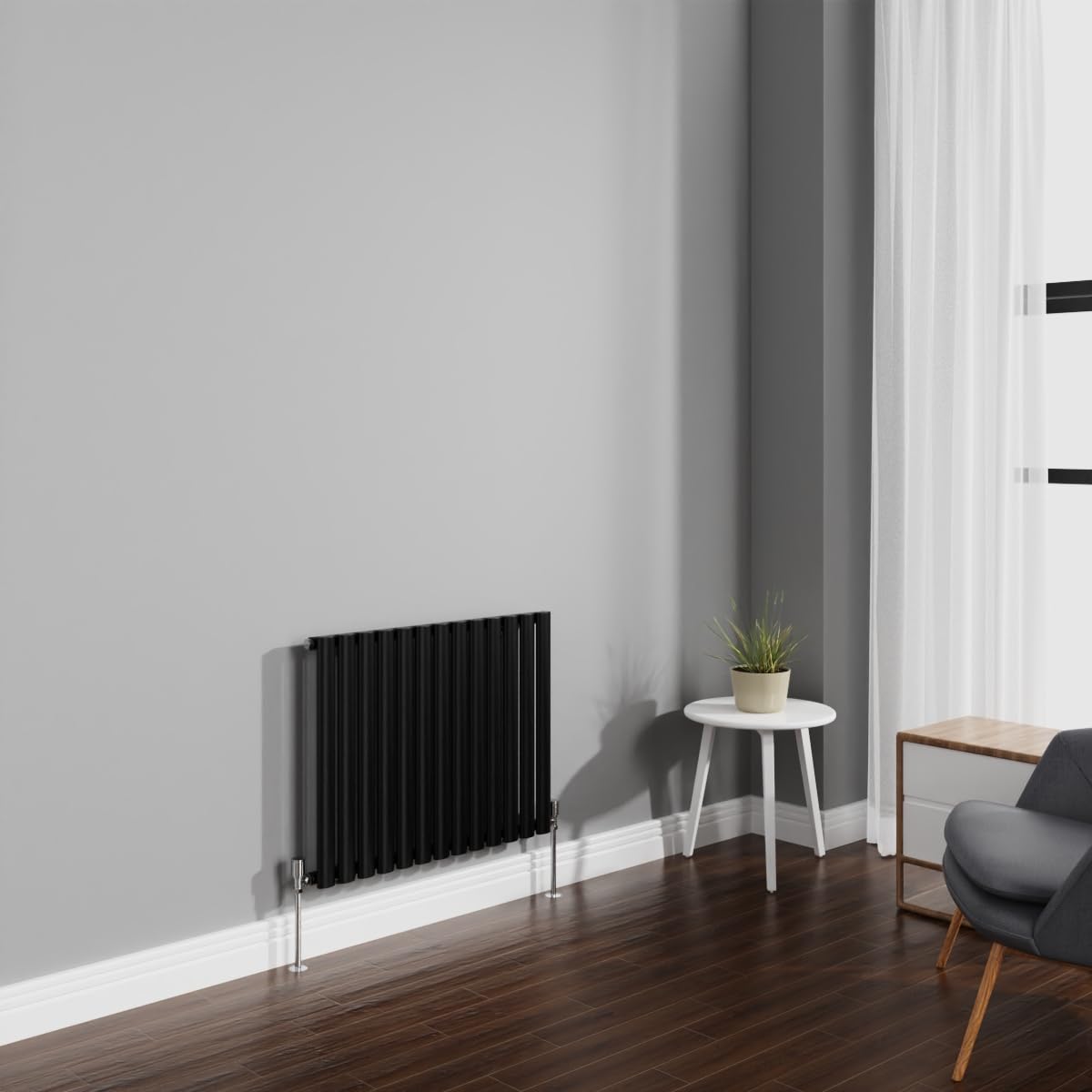 NRG 600x767mm Black Radiator Horizontal Oval Panel Bathroom Designer Single Rad Central Heating