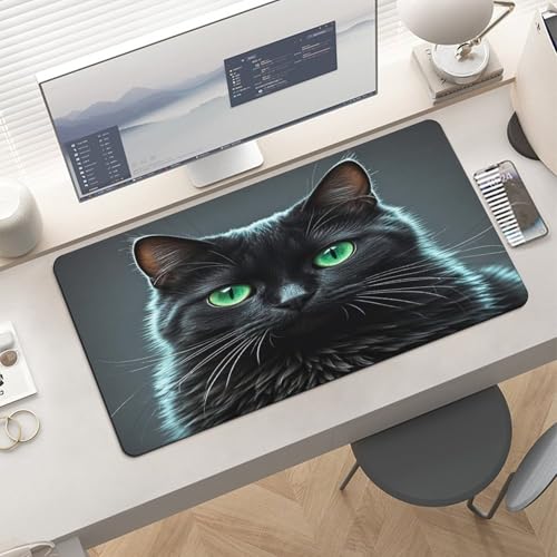 Black Cat Green Eyes Pad Mouse Grande de Goma Antideslizante miniatura 6