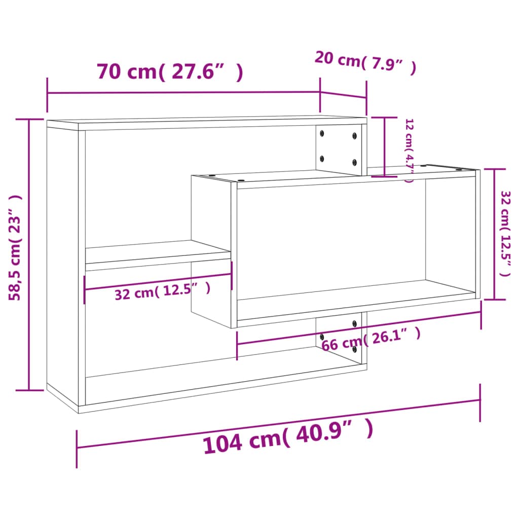 vidaXL Mensole a Muro Grigio Cemento 104x20x58,5 cm Legno Multistrato
