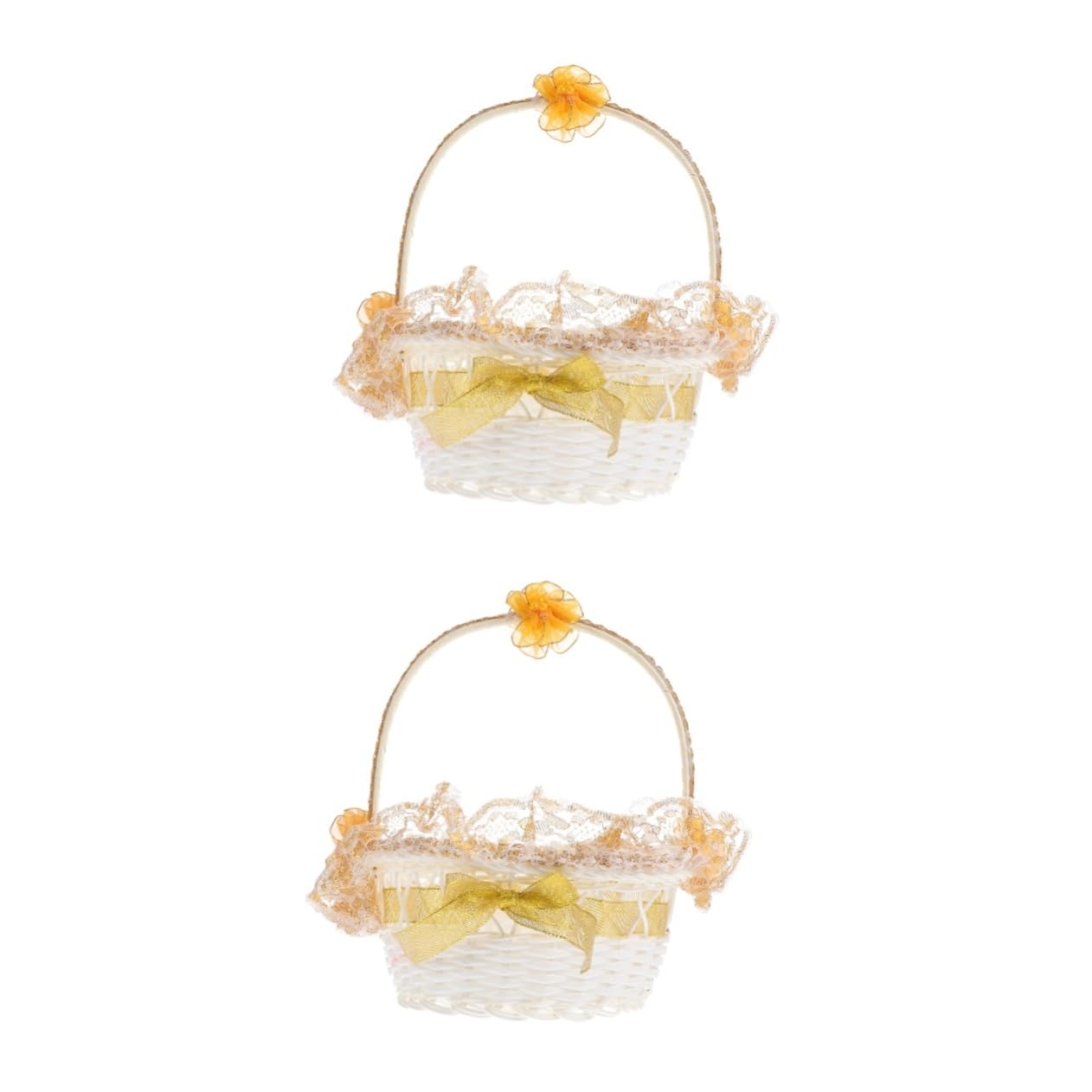 Abaodam 2stücke Hochzeitsblumenkorb Mit Spitzenrand Handlicher Eleganter Streukorb Für Blumenkinder Imitation Rattan Design Leicht Tragbar Für Hochzeiten Feiern Und Feste