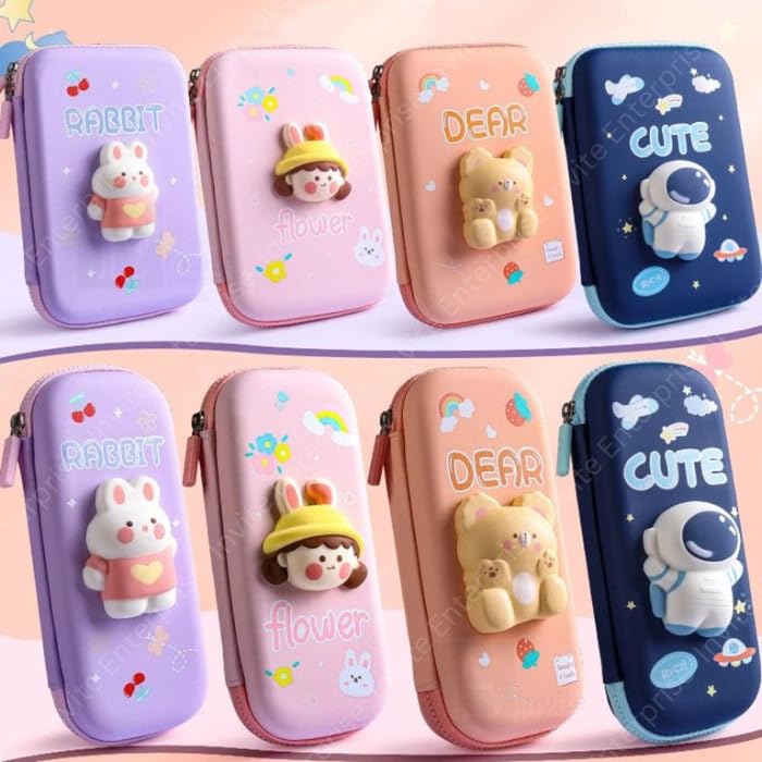 Image of Invite Enterprise Cartoon Theme 3D EVA Pencil Case - Multipurpose Zipper Pouch for Kids, Girls - Pen and Pencil Bag for School, Stationery Storage Box (Dear Pack of 2)
