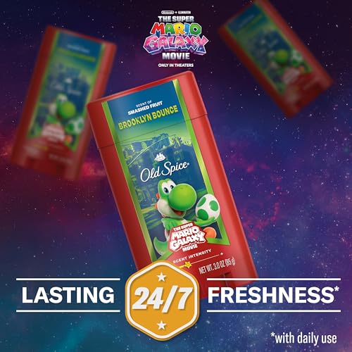 Image of Old Spice Aluminum Free Deodorant for Men, Old Spice x The Super Mario Galaxy Movie, 24 /7 Lasting Freshness, Lasting Odor Protection, Smell Super with Brooklyn Bounce, Smashed Fruit Scent, 3.0 oz