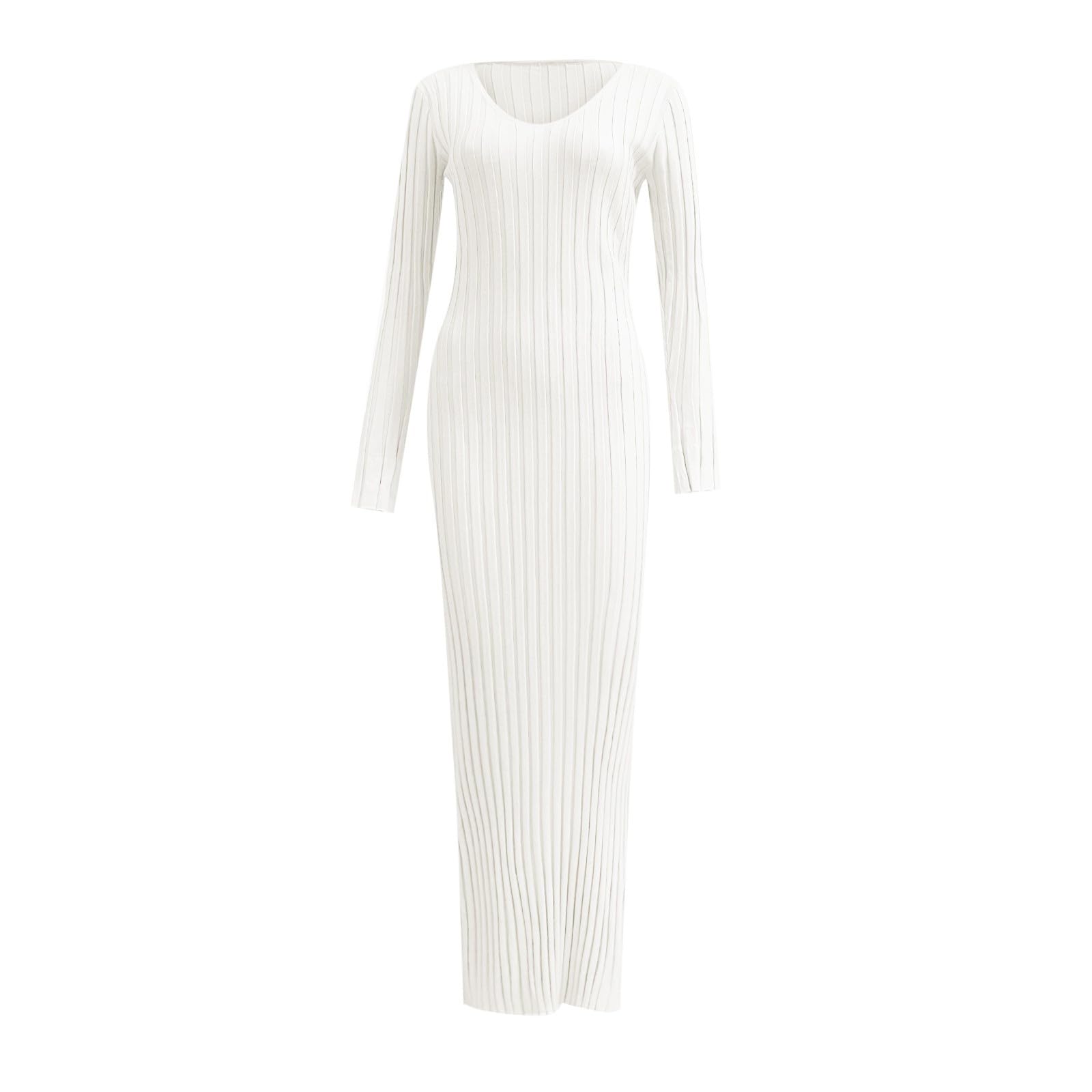 Vestido Largo Elegante De Punto con Cuello Alto Estructura Acanalada Diseño Ajustado Ropa Informal Adelgazante Ajuste En La Cintura