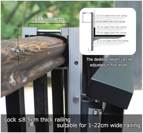 Multifunctional Folding Balcony Table Wall Mounted Railing Bar Table for Indoor & Outdoor Use Space Saving Black Garden Patio Table