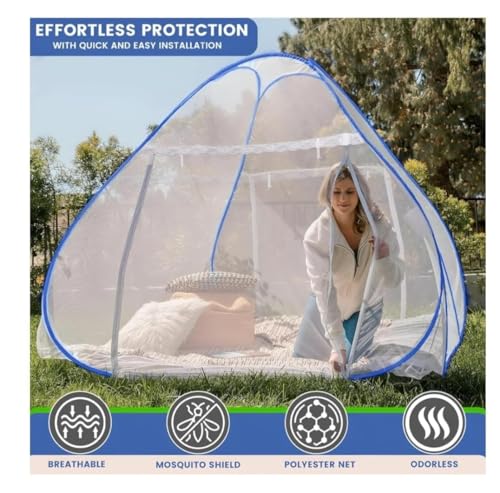 Image of MINIMART Mosquito Net for Double Bed | King Size Foldable Machardani | Polyester 30GSM Strong Net |PVC Coated Corrosion Resistant Steel Wire - Blue