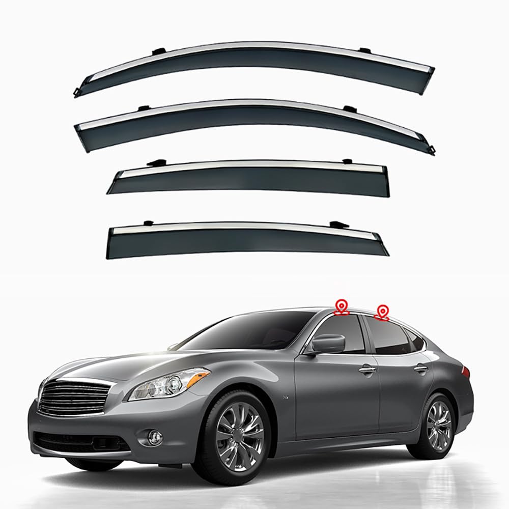 4 szt. Osłona przeciwdeszczowa okna samochodu deflektory wiatru dla Infiniti Q70 Y51 2013 2014 2015 2016-2019, osłona przeciwdeszczowa brwi akcesoria zewnętrzne