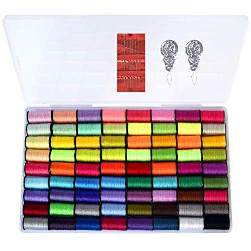 LE PAON Polyester Hand Sewing Thread kit, 72 Assorted Colors Spool Thread with Free Set of 6 Sewing Needles,2 Needle threaders for Daily Sewing Needs
