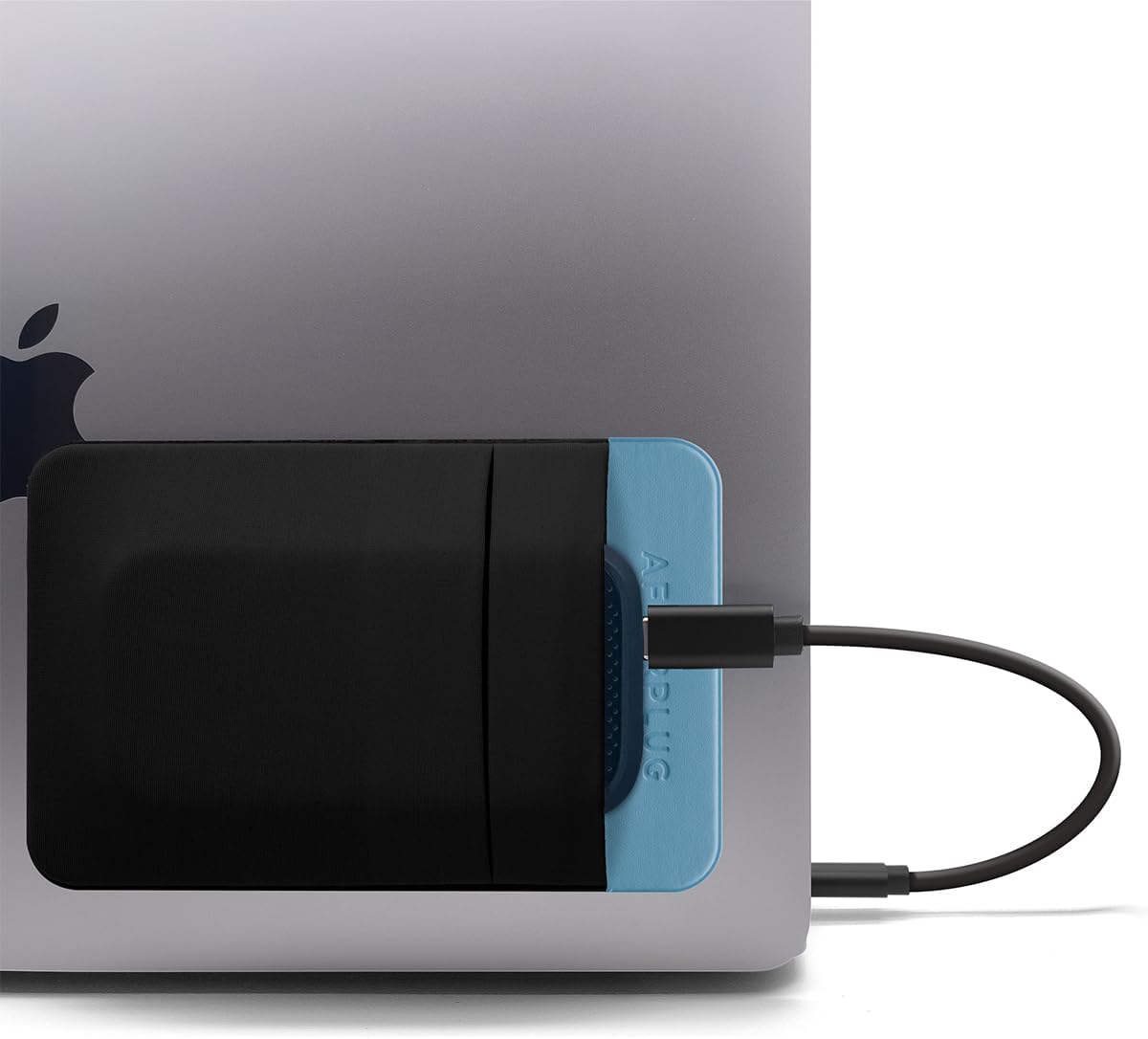 2-Pocket Adhesive Storage Pouch, Laptop Accessory Organizer for SSD, Magic Mouse, Cables, Black and Sky Blue