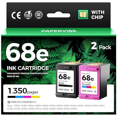 68e 68 Ink Cartridges with chip Black Tri-Color Combo 2-Pack High Yield Replacement for HP Ink 68e 68XL Compatible Work for HP Envy 6155e 6555e 6152e 6552e 6558e 6110e 6500e 6100e 6165e Printer Inkjet