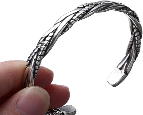 Miniatura 6 de gofidin - Brazalete de plata de ley 925 para hombre, pulsera abierta vintage, hecha a mano, estilo tailandés, retorcido, trenzado, abierto