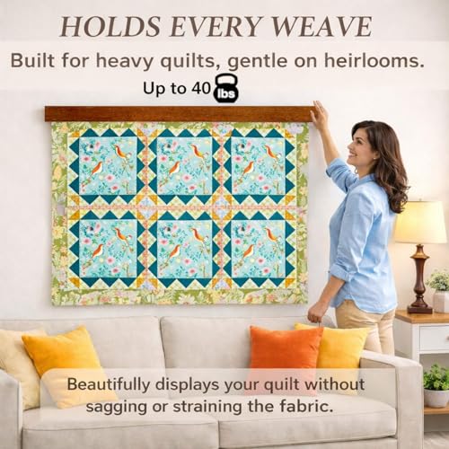 Image of DACRI HOME 48-Inch Quilt Hanger for Wall Display, Solid Teak Quilt Rack