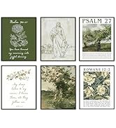 Aglcatie Christian Wall Art Set of 6 Posters Vintage Bible Verse Canvas Wall Decor Sage Green Scr...