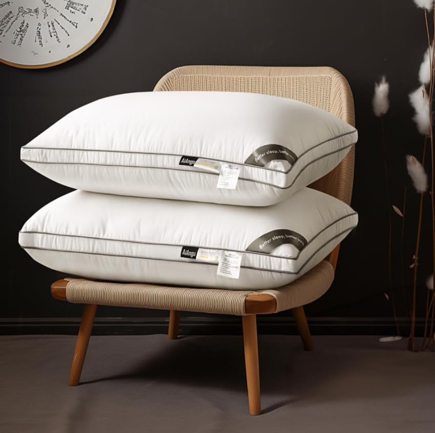 Queen Size Pillows Set of 2, 100% Cotton Cover - 600 TC, Luxury & Adjustable, Down Alternative Pillow, Bed Pillows, Neck Pillow, Cooling Pillow for Back (White, Queen (Pack of 2)