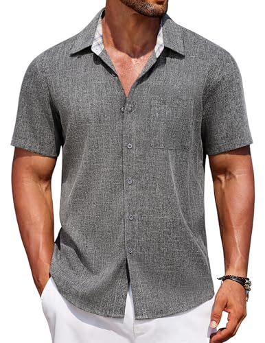 COOFANDY Herren Hemd Kurzarm Bügelfrei Sommer Kurzarmhemd Männer Strandhemd Casaul Men\'s Shirts Slim Fit Dunkelgrau XL COOFANDY Herren Hemd Kurzarm Bügelfrei Sommer Kurzarmhemd Männer Strandhemd Casaul Men\'s Shirts Slim Fit Dunkelgrau XL