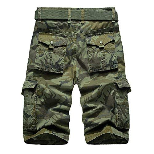 SOUGAO Bermuda cargo masculina casual para trabalho, camuflada, algodão, vários bolsos (sem cinto, V
